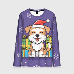 Мужской лонгслив Новогодняя собачка с подарками