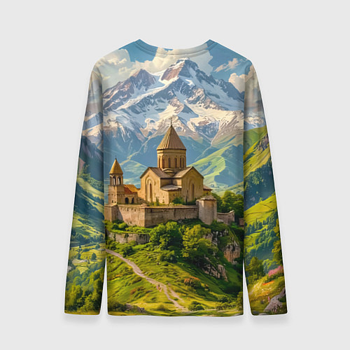 Мужской лонгслив Храм у подножия вечных вершин / 3D-принт – фото 2
