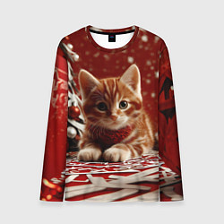 Мужской лонгслив Рыжий Новогодний котенок