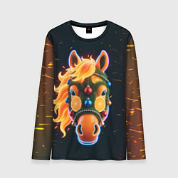 Лонгслив мужской Новогодняя мандариновая лошадь, цвет: 3D-принт