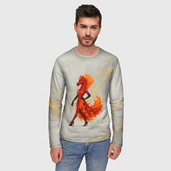 Лонгслив мужской Красная огненная лошадка походка по подиуму, цвет: 3D-принт — фото 2