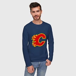 Лонгслив хлопковый мужской Calgary Flames, цвет: тёмно-синий — фото 2