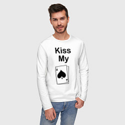 Лонгслив хлопковый мужской Kiss my card, цвет: белый — фото 2