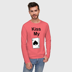 Лонгслив хлопковый мужской Kiss my card, цвет: коралловый — фото 2