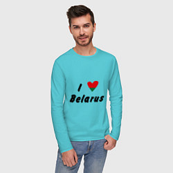 Лонгслив хлопковый мужской I love Belarus цвета бирюзовый — фото 2