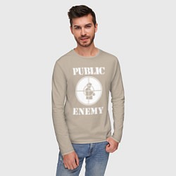 Лонгслив хлопковый мужской Public Enemy, цвет: миндальный — фото 2