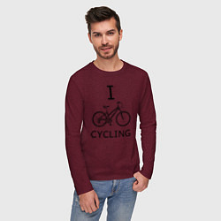 Лонгслив хлопковый мужской I love cycling, цвет: меланж-бордовый — фото 2