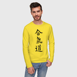 Лонгслив хлопковый мужской Айкидо: иероглиф цвета желтый — фото 2