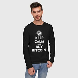 Лонгслив хлопковый мужской Keep Calm & Buy Bitcoin, цвет: черный — фото 2