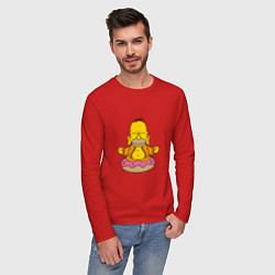 Лонгслив хлопковый мужской Гомер на пончике, цвет: красный — фото 2