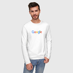 Лонгслив хлопковый мужской Google, цвет: белый — фото 2