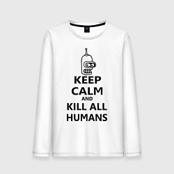 Лонгслив хлопковый мужской Keep Calm & Kill All Humans, цвет: белый