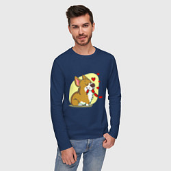 Лонгслив хлопковый мужской Влюбленный песик, цвет: тёмно-синий — фото 2