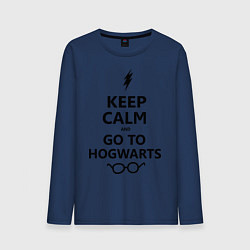 Лонгслив хлопковый мужской Keep Calm & Go To Hogwarts, цвет: тёмно-синий