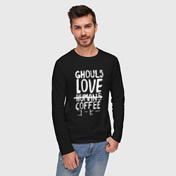 Лонгслив хлопковый мужской Ghouls Love Coffee, цвет: черный — фото 2