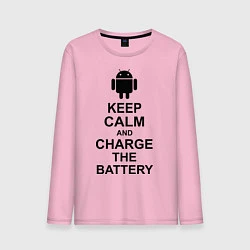Лонгслив хлопковый мужской Keep Calm & Charge The Battery (Android), цвет: светло-розовый