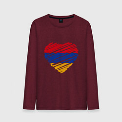 Лонгслив хлопковый мужской Сердце Армении цвета меланж-бордовый — фото 1