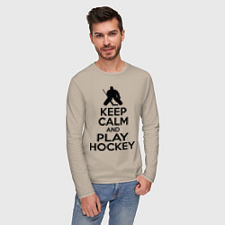 Лонгслив хлопковый мужской Keep Calm & Play Hockey, цвет: миндальный — фото 2