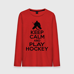 Лонгслив хлопковый мужской Keep Calm & Play Hockey, цвет: красный