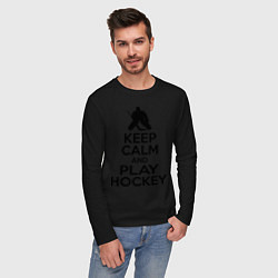 Лонгслив хлопковый мужской Keep Calm & Play Hockey, цвет: черный — фото 2