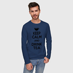 Лонгслив хлопковый мужской Keep Calm & Drink Tea, цвет: тёмно-синий — фото 2