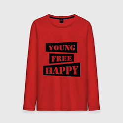 Лонгслив хлопковый мужской Young free happy, цвет: красный