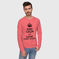 Лонгслив хлопковый мужской Keep Calm & Love Harry Styles, цвет: коралловый — фото 2