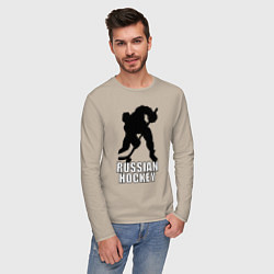 Лонгслив хлопковый мужской Russian Black Hockey, цвет: миндальный — фото 2