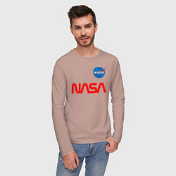 Лонгслив хлопковый мужской Nasa mania, цвет: пыльно-розовый — фото 2