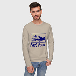 Лонгслив хлопковый мужской Shark fast food, цвет: миндальный — фото 2