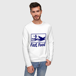 Лонгслив хлопковый мужской Shark fast food, цвет: белый — фото 2