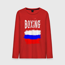 Лонгслив хлопковый мужской Бокс Россия, цвет: красный