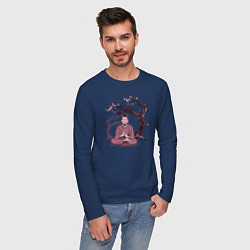 Лонгслив хлопковый мужской Будда Сакура, цвет: тёмно-синий — фото 2