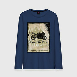 Лонгслив хлопковый мужской Born to Ride, цвет: тёмно-синий