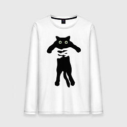 Лонгслив хлопковый мужской Черный кот в руках, цвет: белый