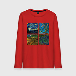 Лонгслив хлопковый мужской Ван Гог картины цвета красный — фото 1