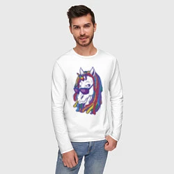 Лонгслив хлопковый мужской Rasta Unicorn, цвет: белый — фото 2