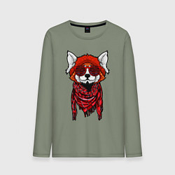 Лонгслив хлопковый мужской Красная панда, цвет: авокадо