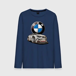 Лонгслив хлопковый мужской BMW оскал, цвет: тёмно-синий