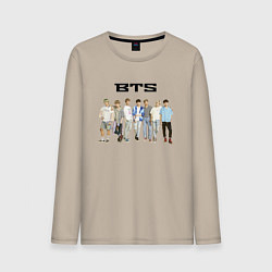 Лонгслив хлопковый мужской BTS группа, цвет: миндальный