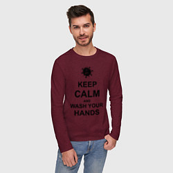 Лонгслив хлопковый мужской Keep Calm & Wash Hands, цвет: меланж-бордовый — фото 2