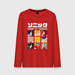 Лонгслив хлопковый мужской Японский Sonic, цвет: красный