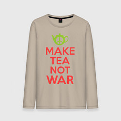 Лонгслив хлопковый мужской Make tea not war, цвет: миндальный