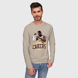 Лонгслив хлопковый мужской LeBron - Lakers, цвет: миндальный — фото 2