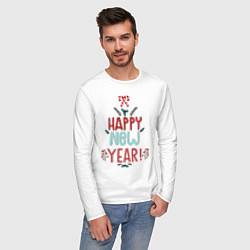 Лонгслив хлопковый мужской HAPPY NEW YEAR, цвет: белый — фото 2