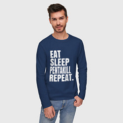 Лонгслив хлопковый мужской EAT SLEEP PENTAKILL REPEAT, цвет: тёмно-синий — фото 2