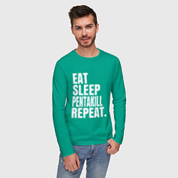 Лонгслив хлопковый мужской EAT SLEEP PENTAKILL REPEAT цвета зеленый — фото 2