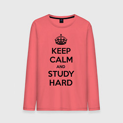 Лонгслив хлопковый мужской Keep Calm & Study Hard, цвет: коралловый