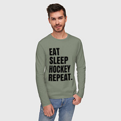 Лонгслив хлопковый мужской EAT SLEEP HOCKEY REPEAT, цвет: авокадо — фото 2