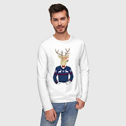 Лонгслив хлопковый мужской Hipster Deer, цвет: белый — фото 2